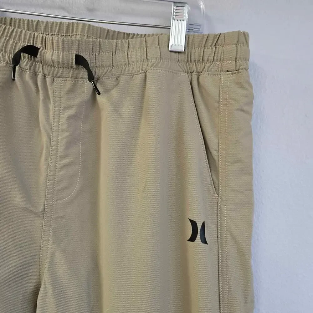 Hurley Boys Khaki Tan‎ Stretch Nylon Elastic Waist Jogger Pants XL 14/16